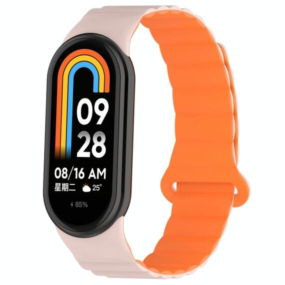 Per cinturino per orologio in silicone magnetico bicolore Xiaomi Smart Band 9/8 (rosa arancione)