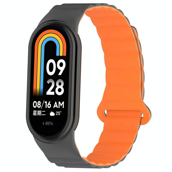 Per Xiaomi Smart Band 9/8 Cinturino magnetico in silicone bicolore (grigio arancione)