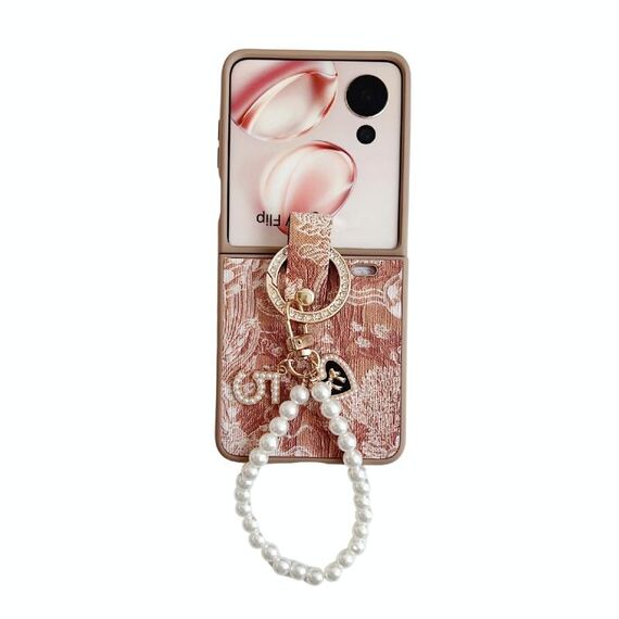 Custodia per telefono a copertura totale For Honor Magic V Flip Embroidery Style con catena ad anello (arancione)