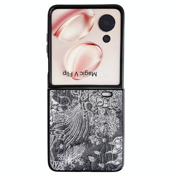 Custodia per telefono a copertura totale For Honor Magic V Flip Embroidery Style (Nero)
