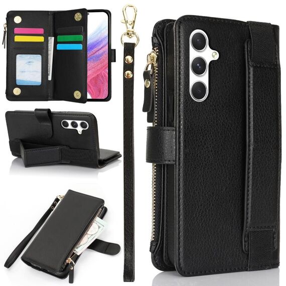 Per Samsung Galaxy S24 5G Custodia da polso con cerniera RFID in pelle per telefono (nero)