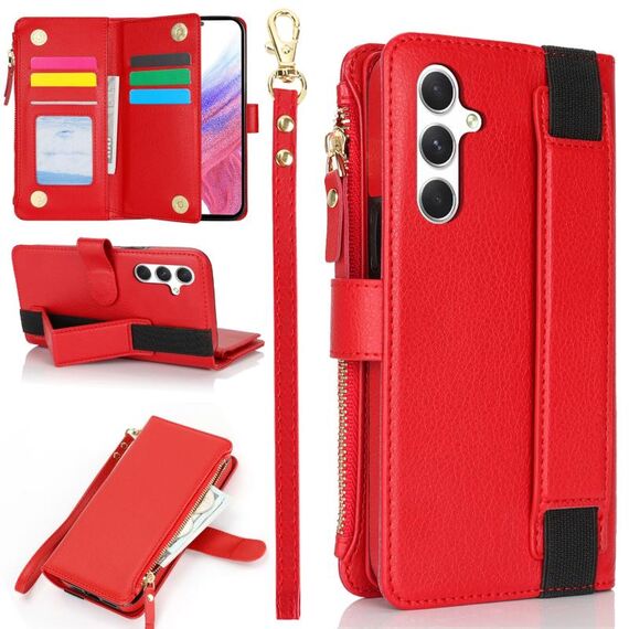 Per Samsung Galaxy S24 5G Custodia da polso con cerniera RFID in pelle per telefono (rosso)