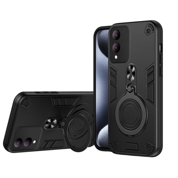 Per vivo Y17s Custodia per telefono in TPU ibrido per PC con supporto girevole a 360 gradi e anello in metallo (nero)