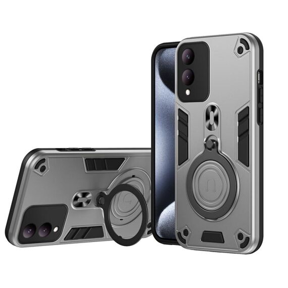 Per vivo Y17s Custodia per telefono in TPU ibrido per PC con supporto girevole a 360 gradi e anello in metallo (grigio argento)