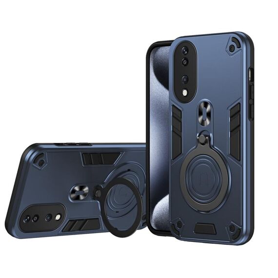 Per Honor X7b Custodia per telefono in TPU ibrido per PC con supporto girevole a 360 gradi e anello in metallo (blu navy)
