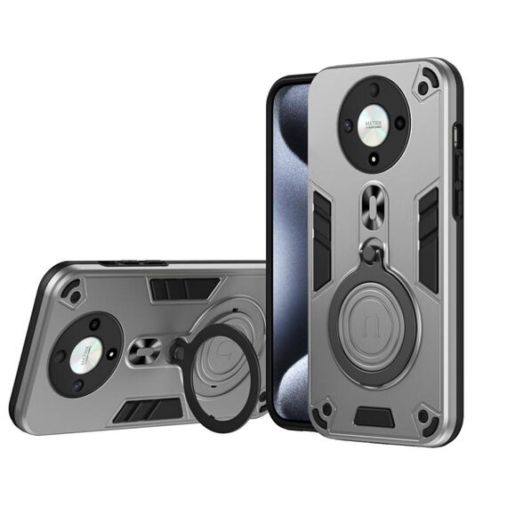 Per Honor X9b / Magic6 Lite 5G Custodia per telefono in TPU ibrido per PC con supporto girevole a 360 gradi e anello in metallo (grigio argento)