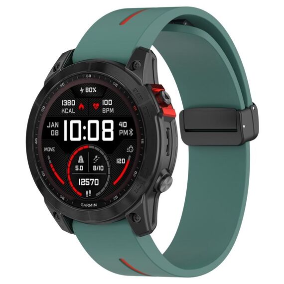Per Garmin Fenix ​​7X cinturino in silicone pieghevole magnetico bicolore con fibbia nera (verde oliva rosso)