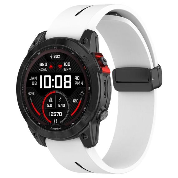 Per Garmin Fenix ​​7 cinturino in silicone pieghevole magnetico bicolore con fibbia nera (bianco nero)