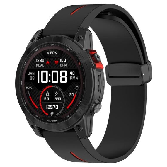 Per Garmin Fenix ​​7 cinturino in silicone pieghevole magnetico bicolore con fibbia nera (nero rosso)