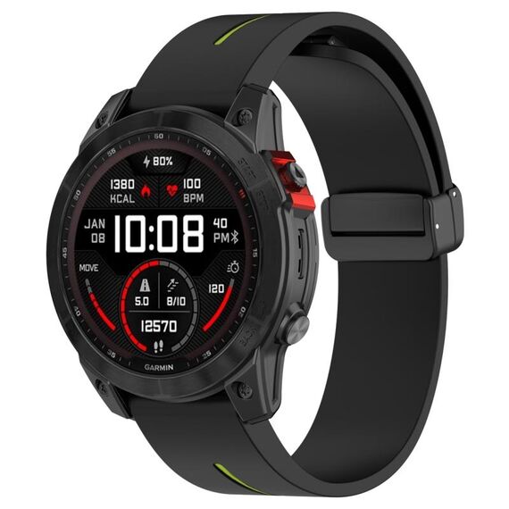 Per Garmin Fenix ​​7S cinturino in silicone pieghevole magnetico bicolore con fibbia nera (nero lime)