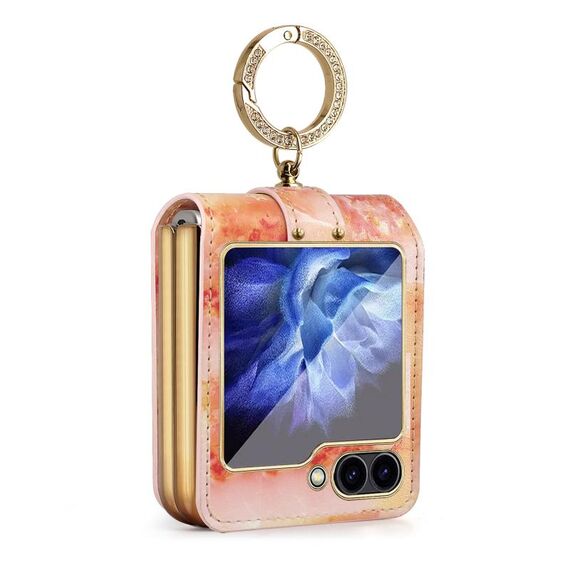 Custodia per telefono in PU portatile con anello serie nuvole colorate per Samsung Galaxy Z Flip6 (rosa)