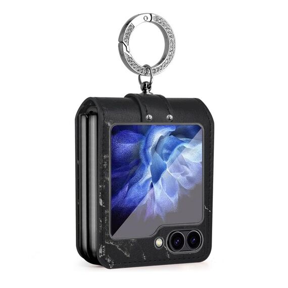 Per Samsung Galaxy Z Flip6 Colorful Clouds Series Custodia per telefono PU portatile ad anello (nero)