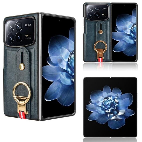 Per Xiaomi Mix Fold 4 Custodia per telefono in pelle con cinturino posteriore (blu)