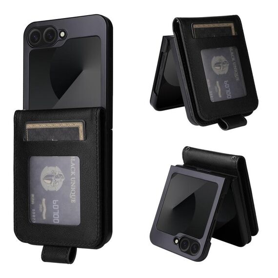 Per Samsung Galaxy Z Flip6 5G Custodia multifunzionale in pelle con chiusura orizzontale con tre slot per schede (Nero)