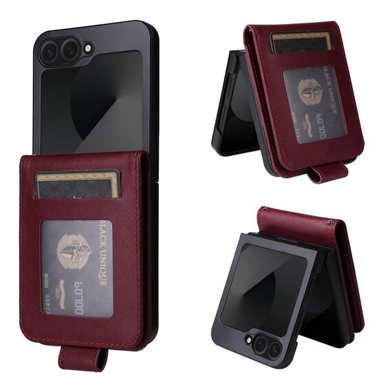 Per Samsung Galaxy Z Flip6 5G Custodia in pelle multifunzionale orizzontale con tre slot per carte (rosso vino)