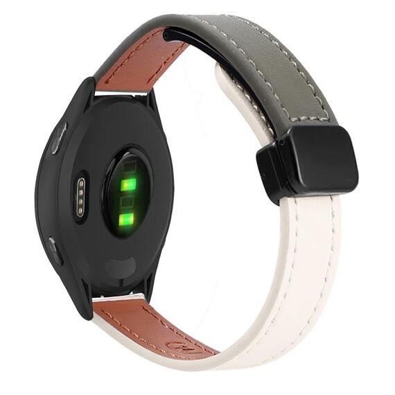 Per Garmin Vivoactive 4 22mm Slim Magnetic Buckle Microfiber Leather Watch Band (Albicocca+Verde Avocado)