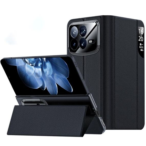 Per Xiaomi Mix Fold 4 Side Display Supporto a Ventosa Custodia in Pelle Flip per Telefono (Nero)