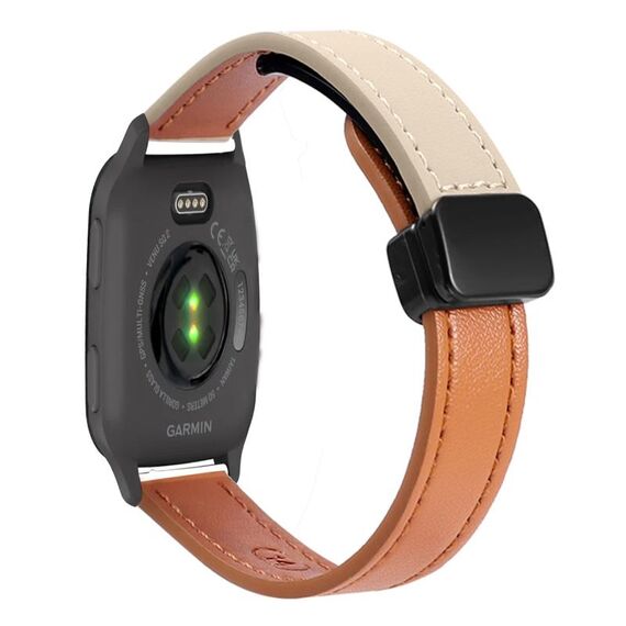 Per Garmin Venu SQ2 Slim Cinturino in pelle microfibra con fibbia magnetica da 20 mm (arancione + albicocca crema)