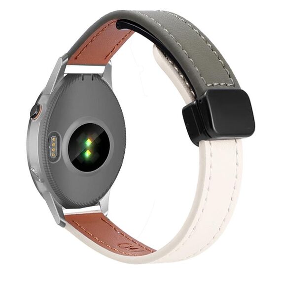 Per Garmin Forerunner 255S 18mm Slim Magnetic Buckle Microfiber Leather Watch Band (Albicocca+Verde Avocado)