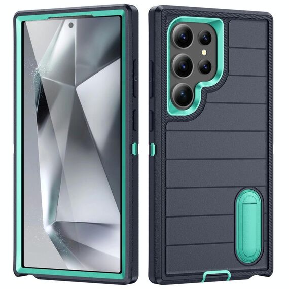 Per Samsung Galaxy S24 Ultra 5G Defender Gen2 Custodia per telefono in silicone + PC resistente con supporto (blu scuro + ciano)