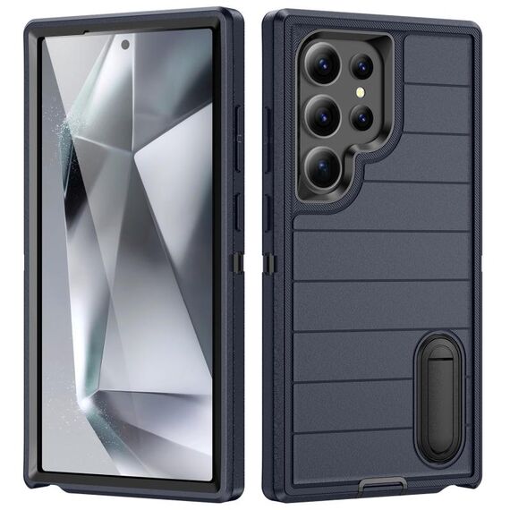 Per Samsung Galaxy S24 Ultra 5G Defender Gen2 Rugged PC + custodia per telefono in silicone con supporto (blu scuro + nero)