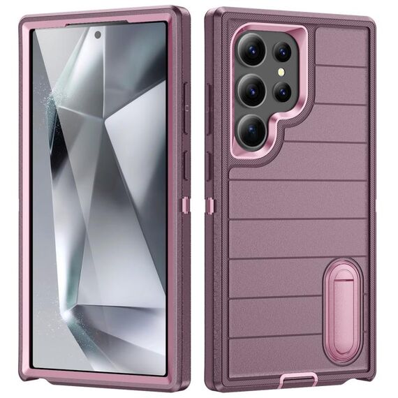 Per Samsung Galaxy S24 Ultra 5G Defender Gen2 Custodia per telefono in silicone + PC resistente con supporto (viola + rosa chiaro)