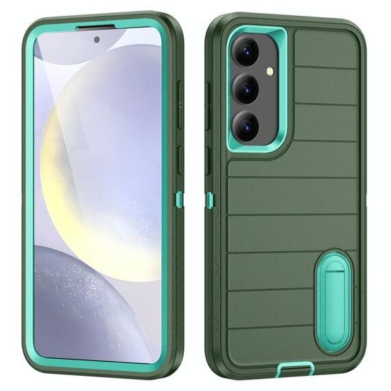 Per Samsung Galaxy S24 5G Defender Gen2 Rugged PC + custodia per telefono in silicone con supporto (verde scuro+ciano)