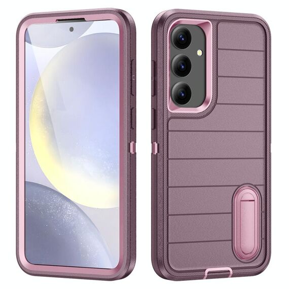 Per Samsung Galaxy S24 5G Defender Gen2 Custodia per telefono in silicone + PC resistente con supporto (viola + rosa chiaro)