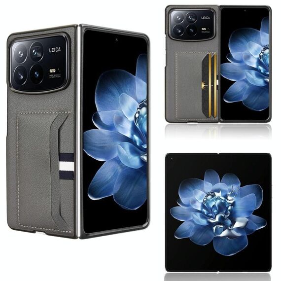 Per Xiaomi Mix Fold 4 Custodia per telefono con slot per schede con texture Litchi (grigio)