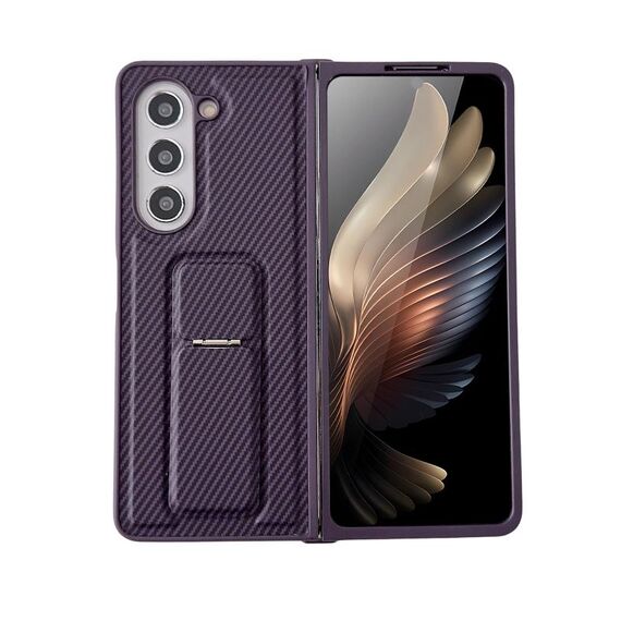Per Samsung Galaxy Z Fold6 5G Custodia pieghevole in pelle con supporto in fibra di carbonio (viola)