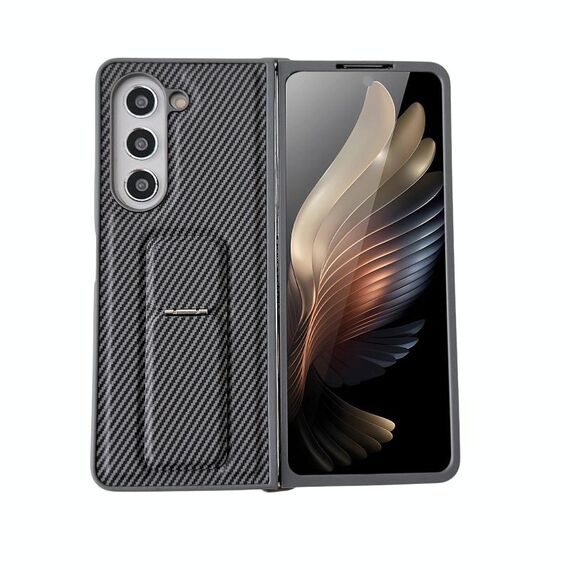 Per Samsung Galaxy Z Fold6 5G Custodia pieghevole in pelle con supporto in fibra di carbonio (grigio)