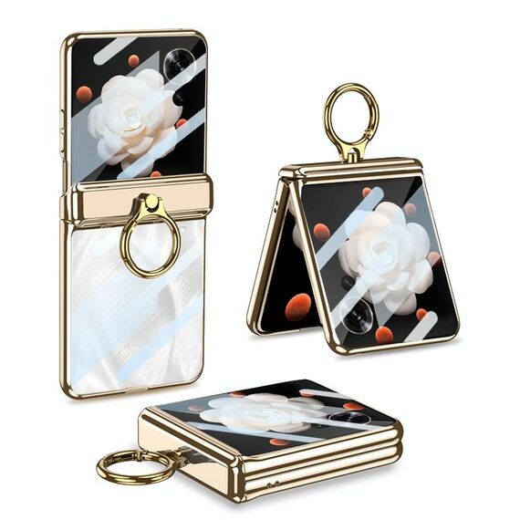 Custodia per telefono rotante Phantom pieghevole magnetica integrata For Honor Magic V Flip GKK con supporto ad anello (oro champagne)