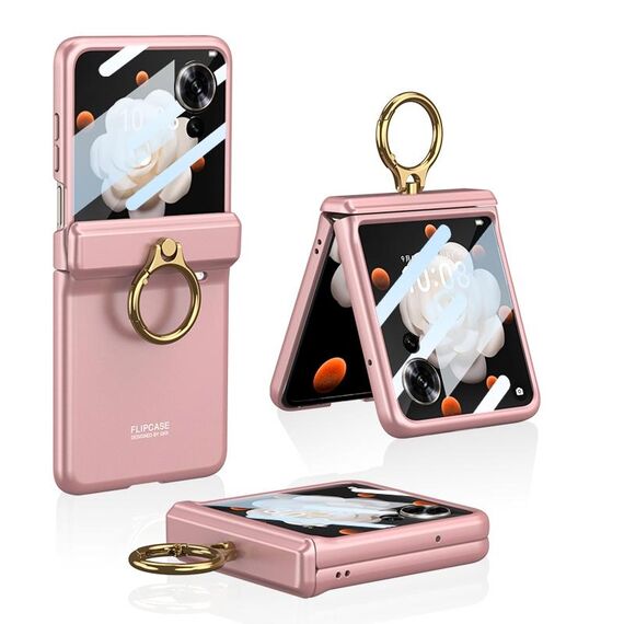 Custodia per telefono con copertura completa con cerniera pieghevole magnetica integrata For Honor Magic V Flip GKK con supporto ad anello (rosa)