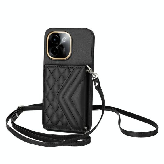 Per vivo Y200 Rhombic Texture Card Bag RFID Custodia per telefono con cordino lungo (nero)
