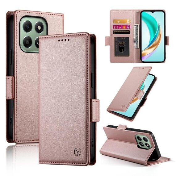 Custodia per telefono in pelle smerigliata magnetica con fibbia laterale per Honor X6b (oro rosa)