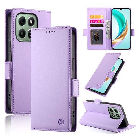 Custodia per telefono in pelle smerigliata magnetica con fibbia laterale per Honor X6b (viola)