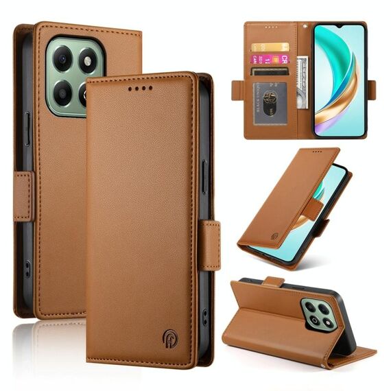 Custodia per telefono in pelle smerigliata magnetica con fibbia laterale per Honor X6b (marrone)