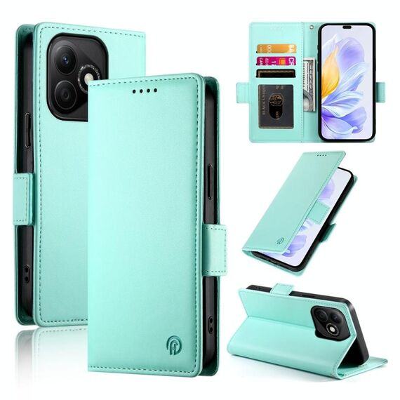 Custodia per telefono in pelle smerigliata magnetica con fibbia laterale per Honor X60i (verde menta)