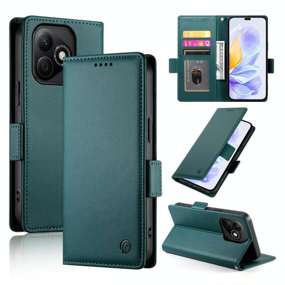Custodia per telefono in pelle smerigliata magnetica con fibbia laterale per Honor X60i (verde scuro)