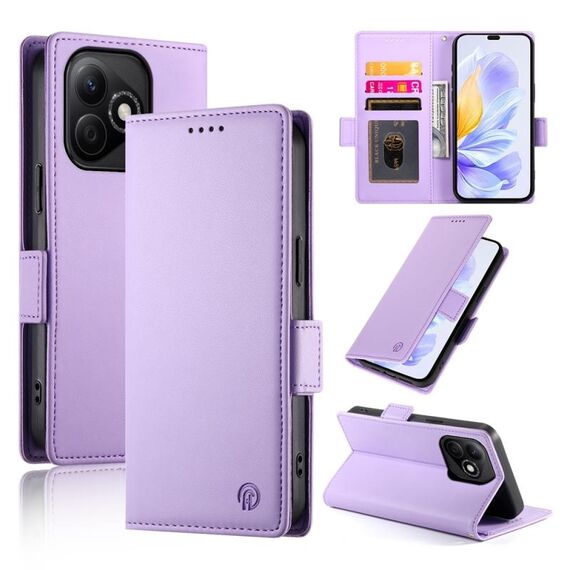 Custodia per telefono in pelle smerigliata magnetica con fibbia laterale per Honor X60i (viola)