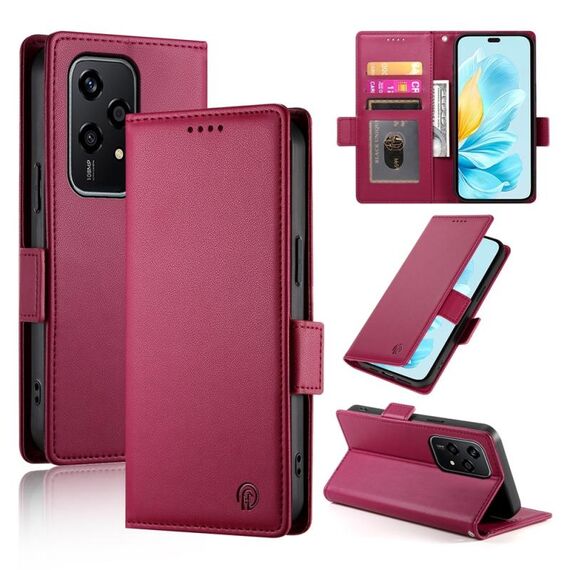Custodia per telefono in pelle smerigliata magnetica con fibbia laterale globale per Honor 200 Lite (rosso vino)