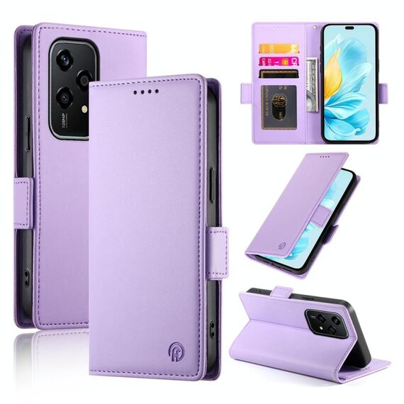 Per Honor 200 Lite Custodia per telefono in pelle smerigliata magnetica con fibbia laterale globale (viola)