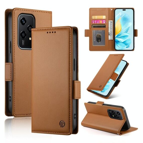 Custodia per telefono in pelle smerigliata magnetica con fibbia laterale globale per Honor 200 Lite (marrone)