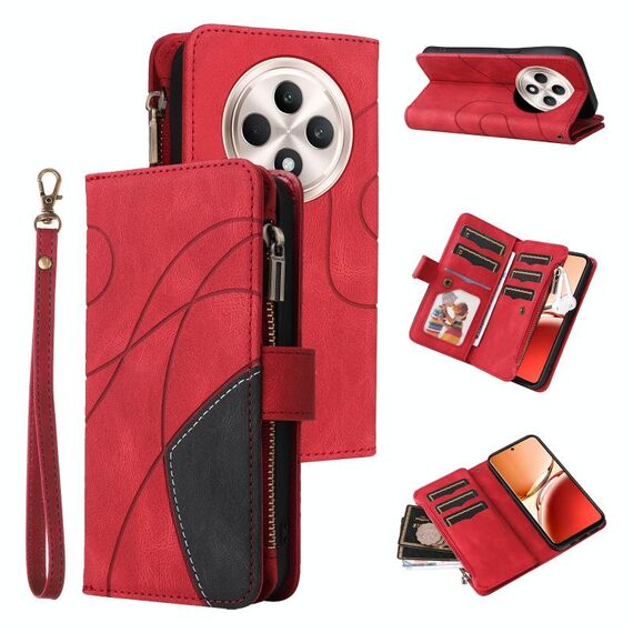 Per OPPO Reno12 F 5G Global Dual-color 9 Card Slots Zipper Wallet Custodia per telefono in pelle (rosso)
