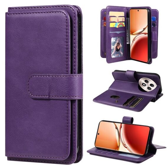 Per OPPO Reno12 F 5G Portafoglio multifunzionale globale 10 slot per carte Custodia in pelle per telefono (viola)