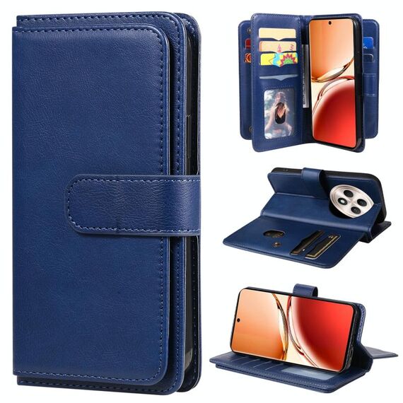 Per OPPO Reno12 F 5G Portafoglio multifunzionale globale con 10 slot per carte Custodia in pelle per telefono (blu scuro)