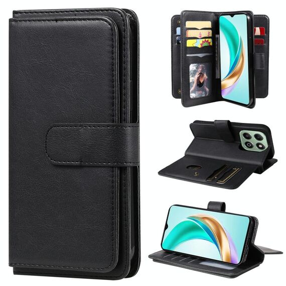 Per Honor X6b Portafoglio multifunzione 10 slot per carte Custodia in pelle per telefono (nero)