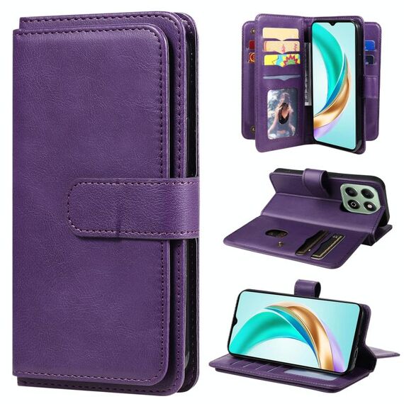 Per Honor X6b Portafoglio multifunzione 10 slot per carte Custodia in pelle per telefono (viola)