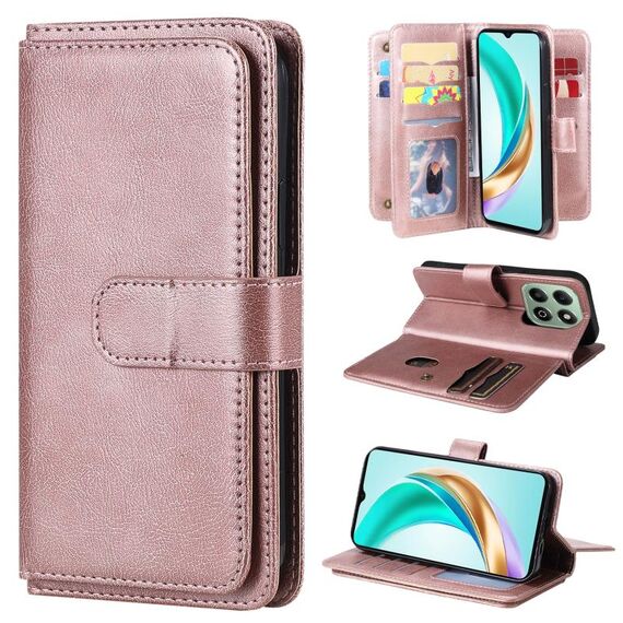 Per Honor X6b Portafoglio multifunzione 10 slot per carte Custodia in pelle per telefono (oro rosa)