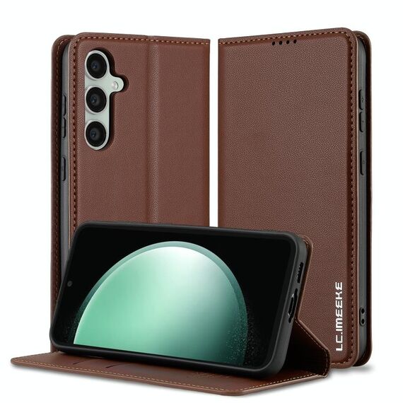 Per Samsung Galaxy S23+ 5G LC.IMEEKE L1 Series Custodia per telefono in PU con texture fine e smerigliata (marrone)